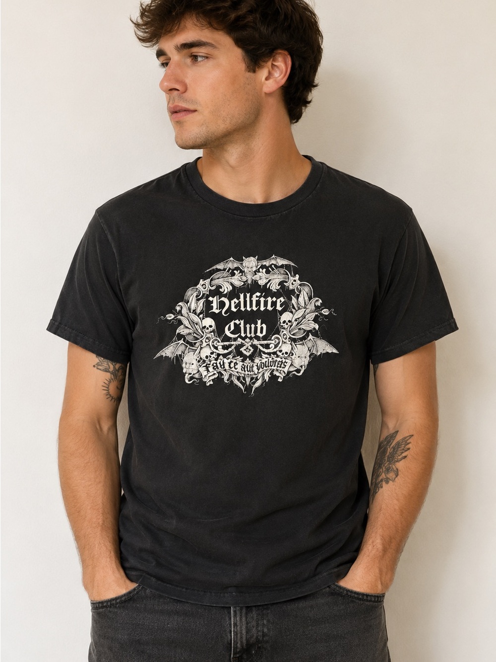 Hellfire Club Black Graphic Tee Size Medium